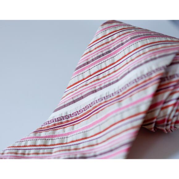 VTG VERSACE Barocco Medusa Greek Key Striped Tie Old Money Luxury Wedding Career - Picture 4 of 16